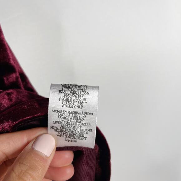 Altar'd State XSmall XS Burgundy Red Crushed Velvet Ruffle Short Sleeve Top Crew - Picture 8 of 8